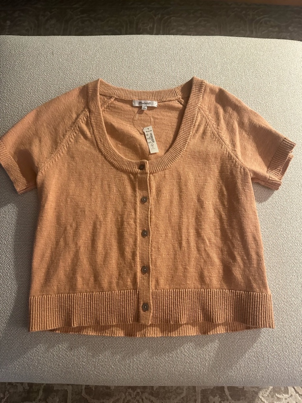 Madewell Peach Short Knit Crewneck Cardigan